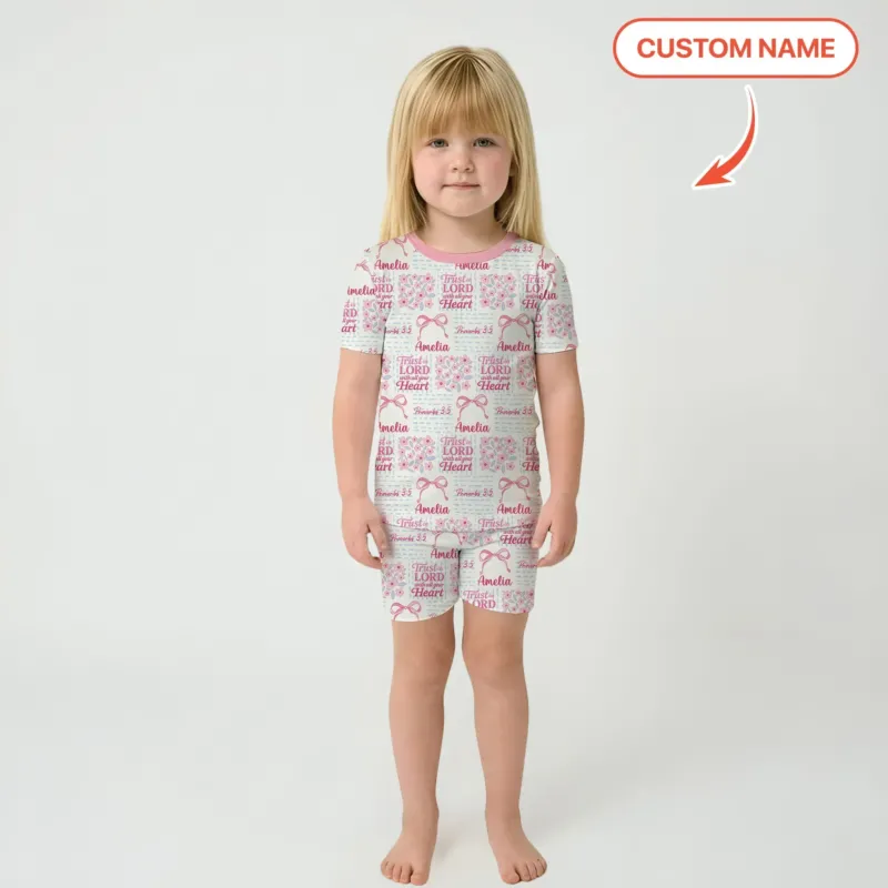Trust The Lord With All Your Heart Custom Name Bamboo Two Piece Short Sleeve Pajama Set