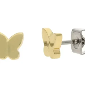 Vergoldete Titan-Ohrstecker mit Schmetterlingsmotiv, flachem Stift und Rückseite