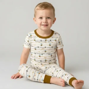 Bee Strong And Courageous Custom Name Bamboo Two Piece Short Sleeve Pajama Set