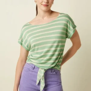 Aria Knot Shirt Marsy Linen Stripe - Sprucestone Mint