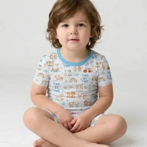 Two By Two Bamboo Two Piece Short Sleeve Shorts Pajama Set