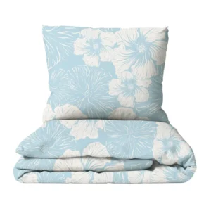 LESLIS „Blaue Blumen“ Bettwäsche – Packshot mit blau-weißem Blumenmotiv