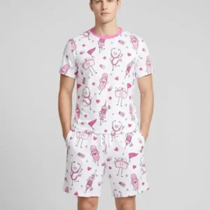 Cute Nurse Crew Bamboo Men Short Sleeve Short Pajama Set