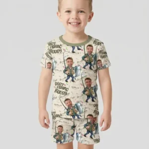 Custom Photo Dad Fishing's Buddy Daddy & Me Matching Bamboo Two Piece Short Sleeve Shorts Pajama Set