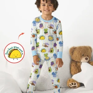 Cute Animal and Food Pun Bamboo Two Piece Long Sleeve Pajama Set