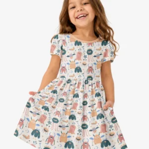 Monsters Fun Pastels Hand Painted Cute Bamboo Twirl Dress