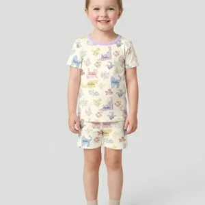 Gingham Cats Custom Name Bamboo Two Piece Short Sleeve Shorts Pajama Set