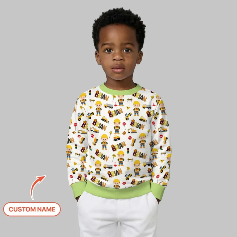 Custom Name Doodle Little Builder Bamboo Crewneck Sweatshirt