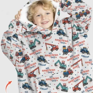 Custom Name All-American Boy Bamboo Blanket Hoodie