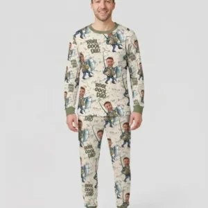 Custom Photo Dad Fishing's Buddy Daddy & Me Matching Bamboo Men's Pajama Set