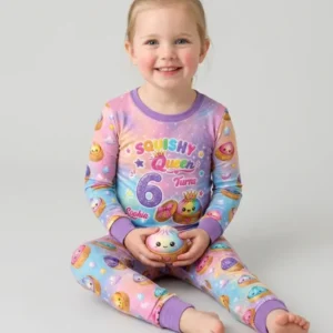 Glitter Dumpling Birthday Girl Custom Name & Age Bamboo Two Piece Long Sleeve Pajama Set