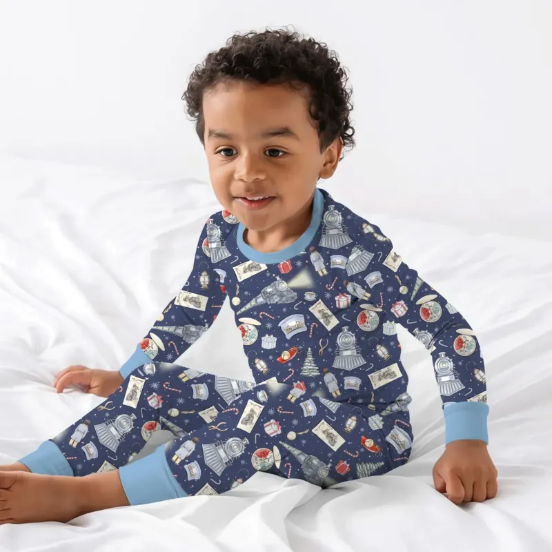 Christmas Train Bamboo Two Piece Long Sleeve Pajama Set