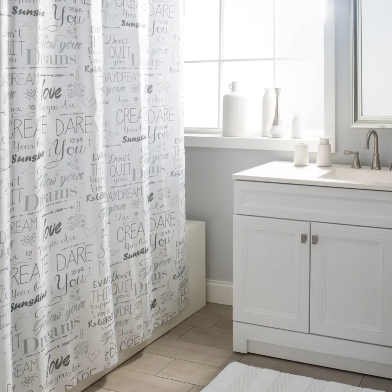 POSITIVE SAYINGS SHOWER CURTAIN WHT/GRY/BLK 180 X180cm