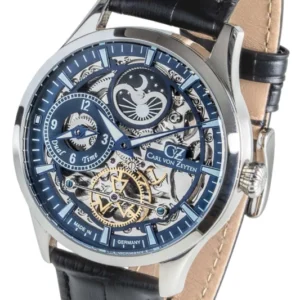 Carl von Zeyten Herrenuhr mit blauem Zifferblatt und schwarzem Lederarmband