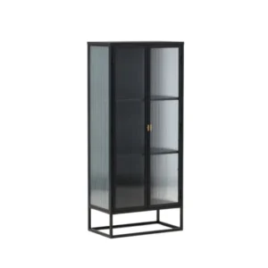 Vitrine Leonie - in Schwarz mit Wellenglas-Optik