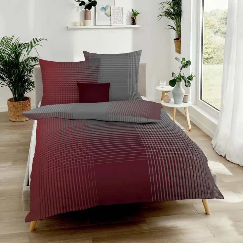 Bettwäsche Biber Master Anthrazit mit Karomuster 135 x 200 cm