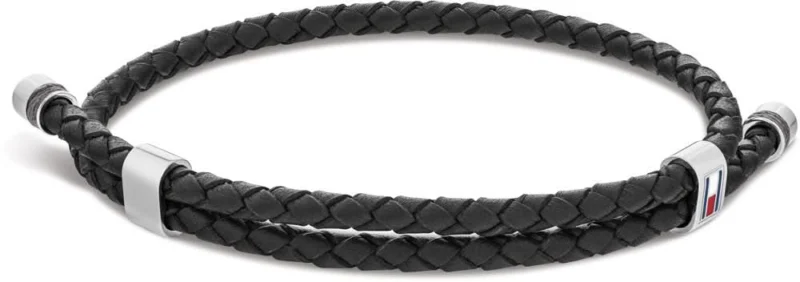 Lederarmband von Tommy Hilfiger, geflochten schwarz, mit Metallverschluss