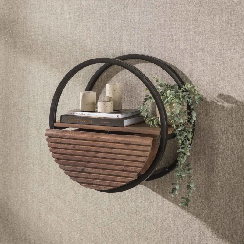 WANDREGAL CIRCULAR MIT SCHUBLADE – MASSIV AKAZIE BRAUN