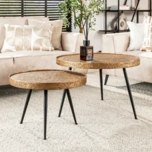 Couchtisch Kharu - 2er Set in Metallic-Antikbronze in rundem Design