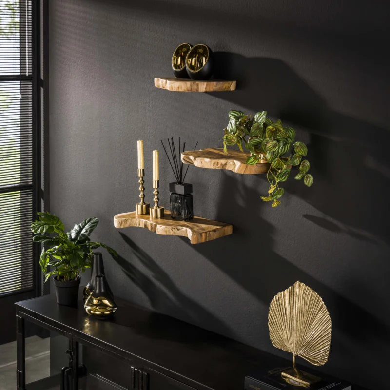 Wandregal Natural Line Set aus 3 / Massiv Teak