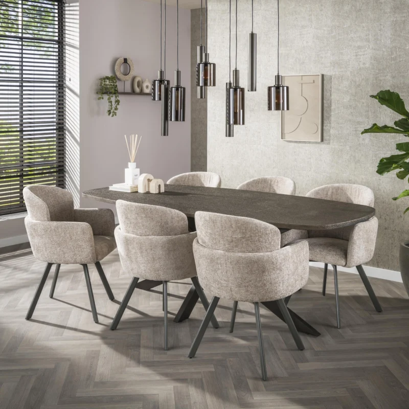 BRONVIK Esstisch dänisch oval 215 cm / Bronzefarbenes Liquid Metal