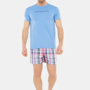 Pyjama court Pyjaméricain Homme Se lever du bon pied Bleu 1