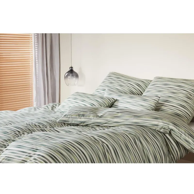 Bettwäsche Interlock Jersey Desire Grün mit Streifenmuster 135 x 200 cm