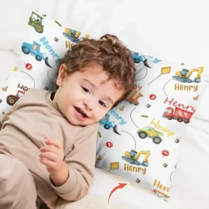 Construction Vehicles Custom Name Bamboo Pillow Case