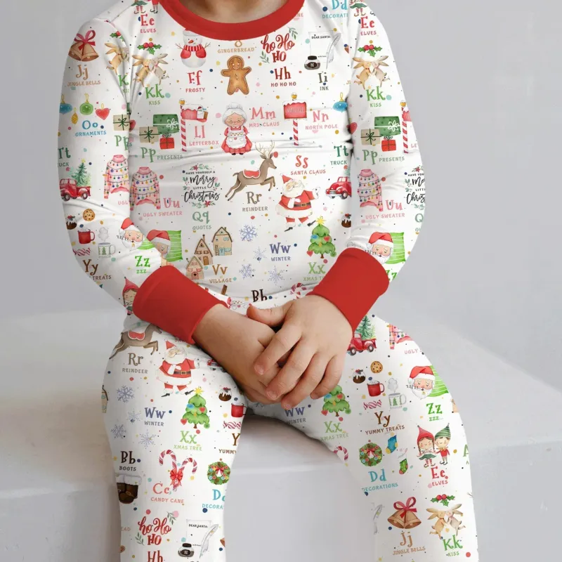 Christmas Alphabet Bamboo Two Piece Long Sleeve Pajama Set