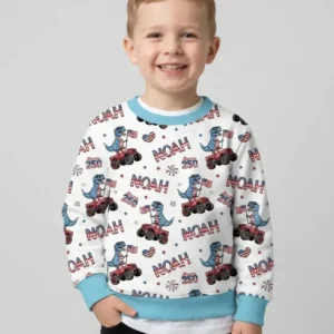 Custom Name American Flag Dinosaur Bamboo Crewneck Sweatshirt