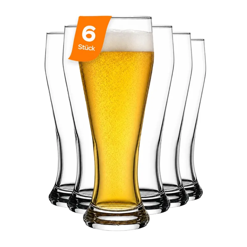 HELDENA Weizenbiergläser 665 ml, 6er Set aus transparentem Glas