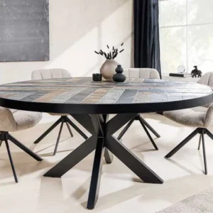 MOUNTAIN SOUL Runder Esstisch 140cm schwarz grau Naturstein Eisen Sterngestell