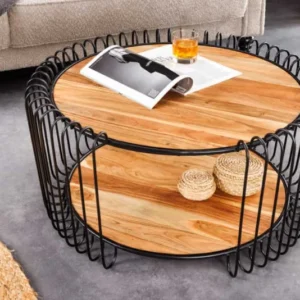 TRUE ELEMENTS Industrial Couchtisch 70cm natur Akazie Massivholz