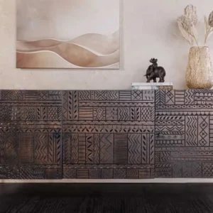 TRIBAL Massives Sideboard 180cm antik braun Mangoholz 3D-Front viel Stauraum