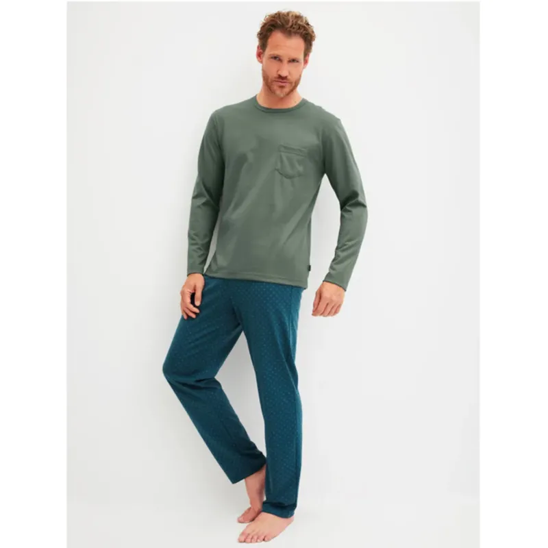 Calida Herren Pyjama lang Relax Imprint laurel green 47387