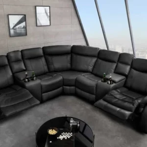 HOLLYWOOD 5-er Kinosessel Ecksofa 270 cm Kunstleder Federkern Getränkehalter Stauraum