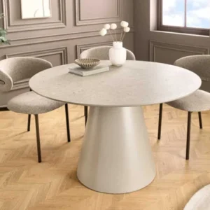 Runder Esstisch EN VOGUE 120cm matt grau Beton-Design mit Säulenfuß