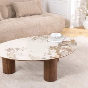 Stilvoller Couchtisch ORGANIKO 110cm weiß braun Walnuss Pandora Keramik