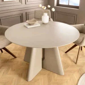 Runder Esstisch ORGANIKO 120cm cement greige mit skulpturalem Säulengestell