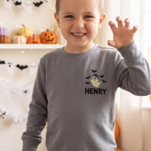 Custom Name Little Ghost Embroidered Bamboo Crewneck Sweatshirt