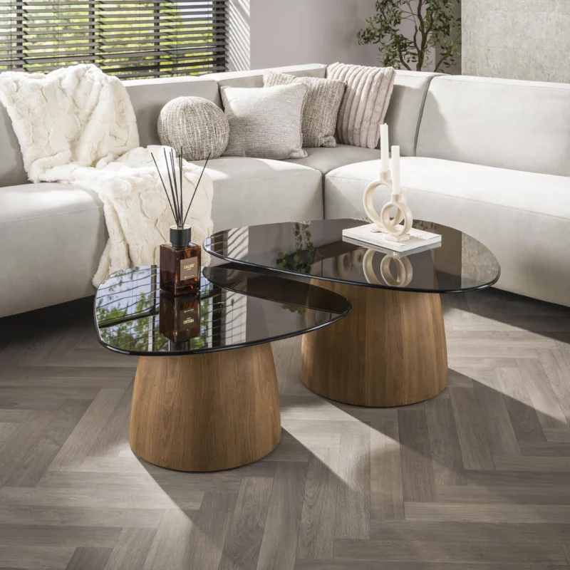 TINTO Couchtisch dreieckig Set aus 2 / Bronzefarbenes Glas