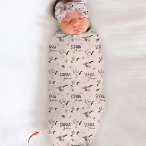Custom Name Mallard Duck swaddle blanket