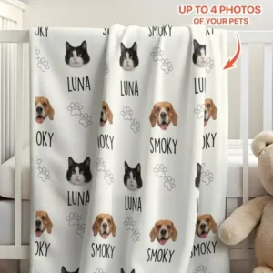 Custom Name and Pet Photos Bamboo Blanket