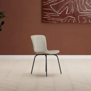 2er Set - Esszimmerstuhl Leo in Beige mit schwarzen Beinen