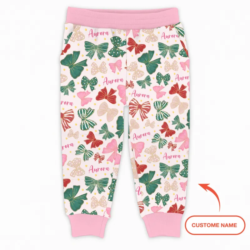 Custom Name Preppy Coquette Bows Bamboo Jogger