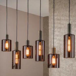 Pendelleuchte Ayu – Zylindrische Glasschirme in Braun (6-flammig)