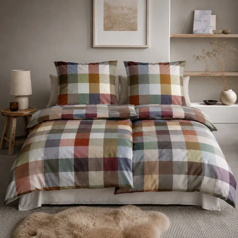 4 tlg Irisette Flausch Cotton Bettwäsche Zobel 8600-90 Kariert 135x200