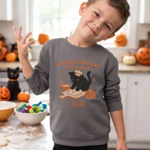 Custom Name Spooky Baker Crew Embroidered Bamboo Crewneck Sweatshirt
