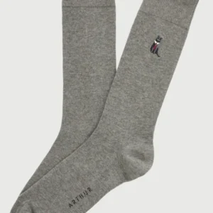 Chaussettes brodées coton cat sup gris homme 1
