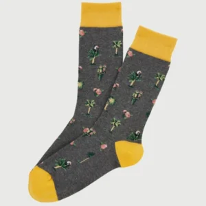 Chaussettes Homme Perroquet Gris Imprimé broderie perroquets et palmiers 1